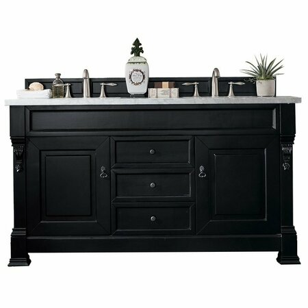 JAMES MARTIN VANITIES Brookfield 60in Double Vanity, Antique Black w/ 3 CM Arctic Fall Solid Surface Top 147-114-5631-3AF